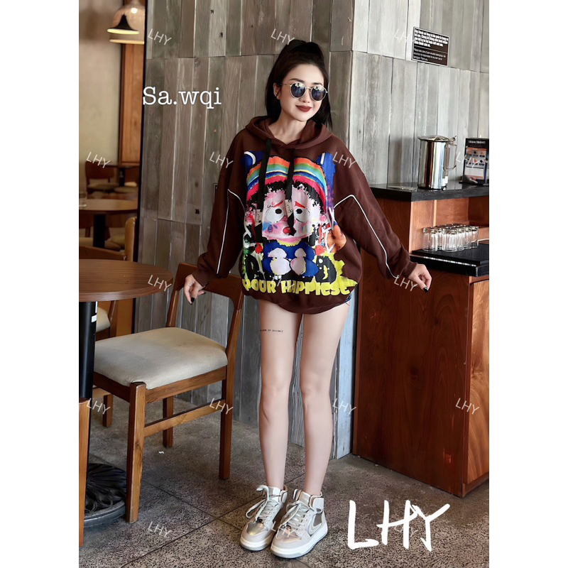 HOODIE NỈ TÀU MŨ HÌNH HAPPIESE - HÀNG QC CAO CẤP