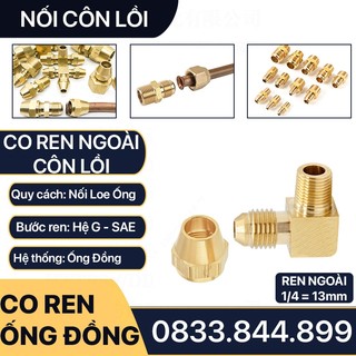 Co Ren Ngoài G1/4 (13) Nối Côn Lồi Cho Điện Lạnh & Khí Nén & Hàn Đống Ồng - Brass Flare Male Elbow, Cong Rắc Co Ren Npt