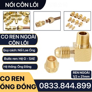 Co Ren Ngoài G 1/2 (21) Nối Côn Lồi Cho Điện Lạnh & Khí Nén & Hàn Đống Ồng - Brass Flare Male Elbow, Cong Rắc Co Ren Npt