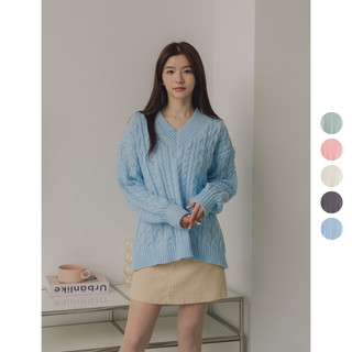 Áo len cổ v vặn thừng bean knit