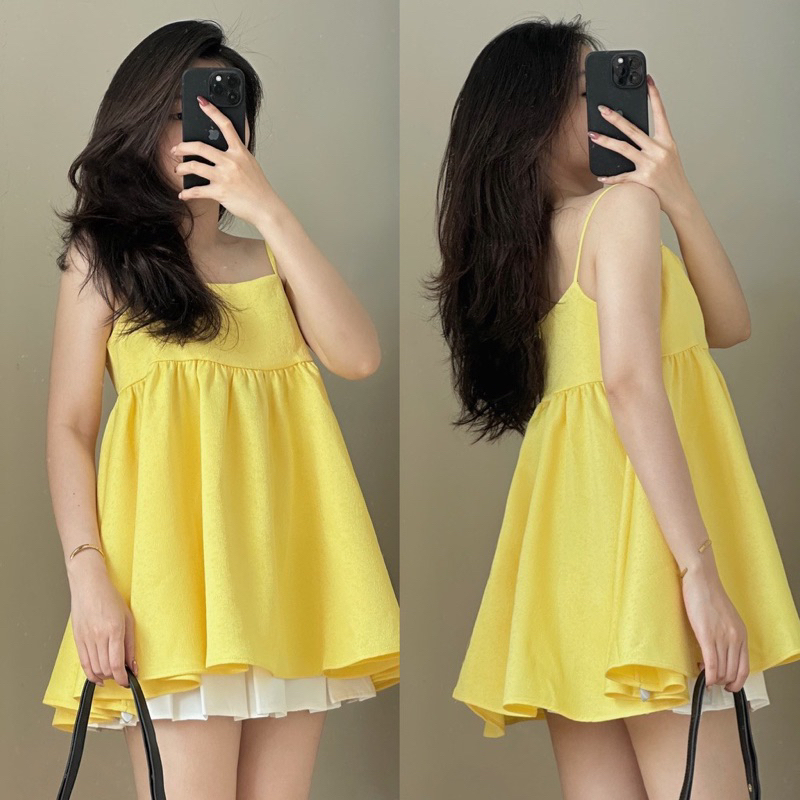 J MON CHERI JMC - Áo hai dây baby doll màu vàng trẻ trung mùa hè năng động
