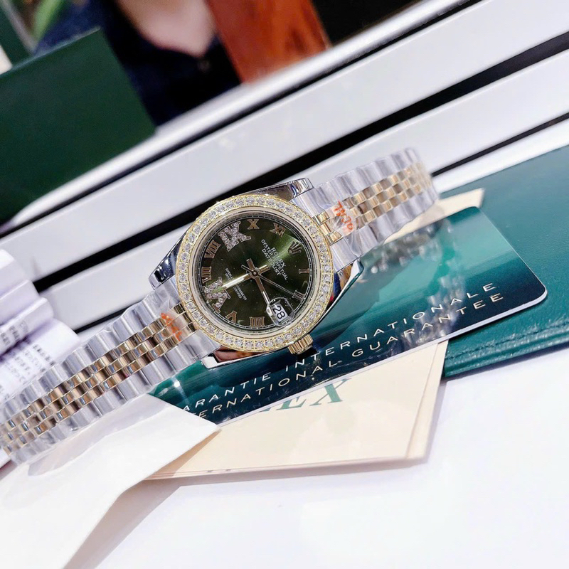 Đồng hồ nữ Rolexx mặt đính đá siz 31mm dây demi mặt xanh la mã