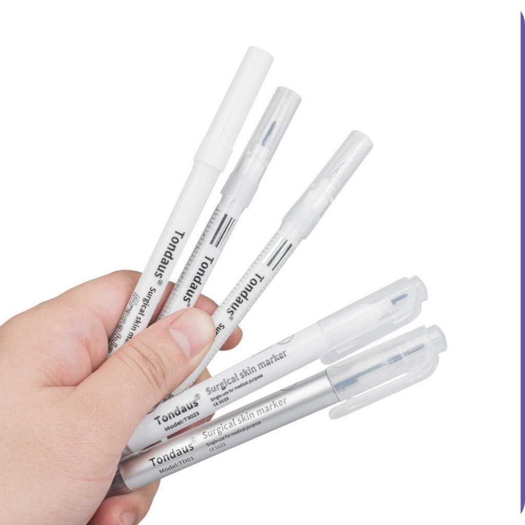 Bút đánh dấu da phẫu thuật,da giả ,học tiêm Filler xóa nhăn bút vô khuẩn kèm thước