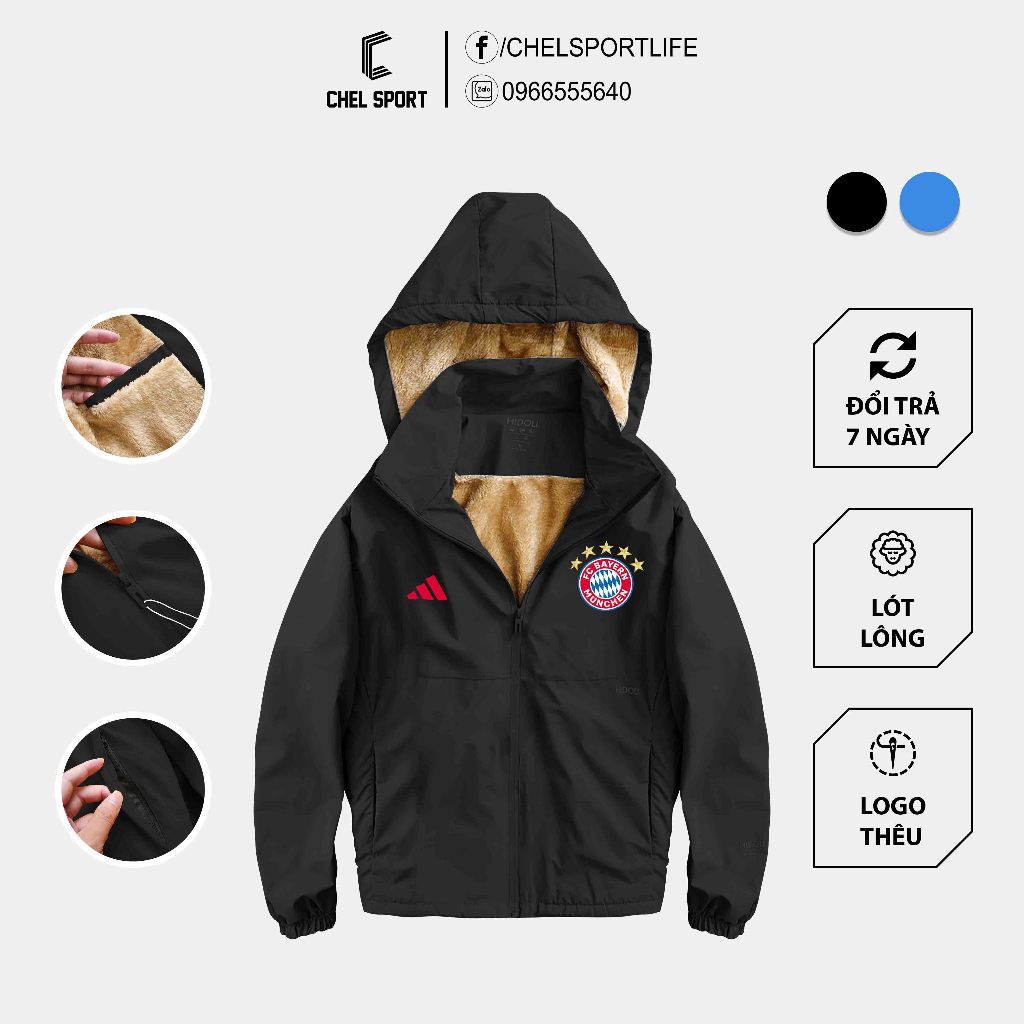 Áo khoác logo thêu Bayern Munich lót lông