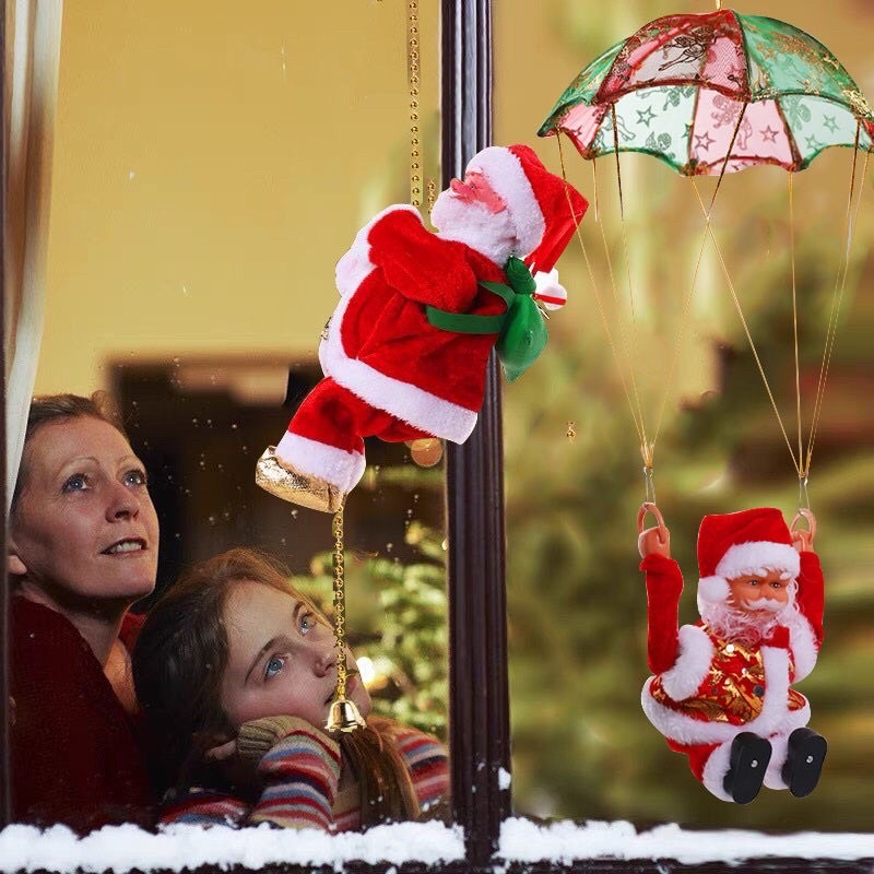 (Hàng sẵn giao ngay) Đồ chơi ông già Noel nhảy dù có đèn có nhạc - Quà tặng mùa giáng sinh cho bé