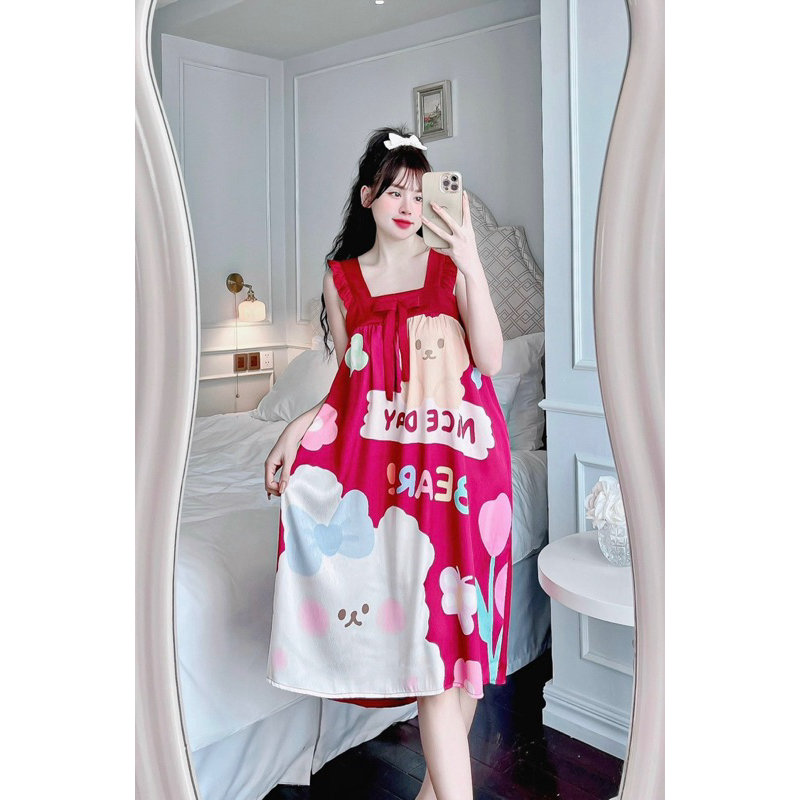 Đầm váy ngủ mặc nhà LỤA XƯỚC / LATIN 2 dây CÁNH TIÊN  dễ thương phom rộng