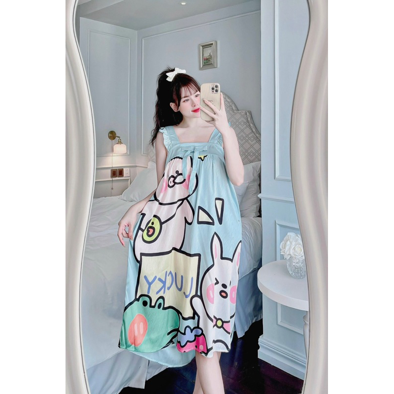 Đầm váy ngủ mặc nhà LỤA XƯỚC / LATIN 2 dây CÁNH TIÊN  dễ thương phom rộng