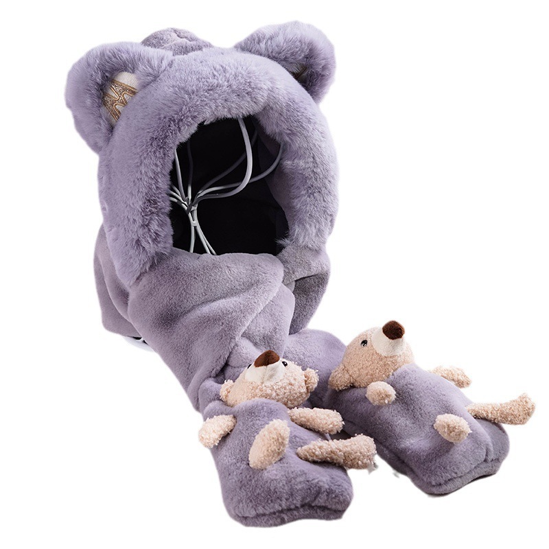 Mũ trùm đầu, mũ len kèm khăn choàng cổ và găng tay hình tai gấu đáng yêu cho bé