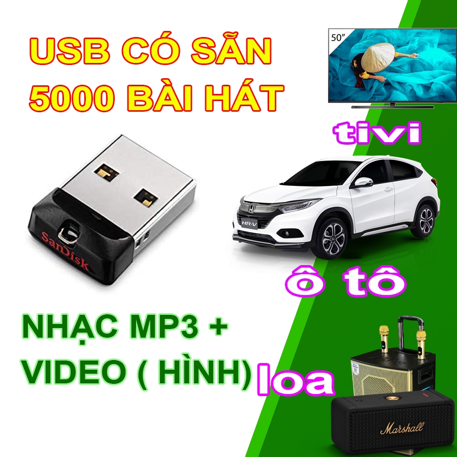 Usb nghe nhạc trên ô tô có sẵn 5000 bài hát nhạc hình và tiếng 8gb 16gb 32gb 64gb