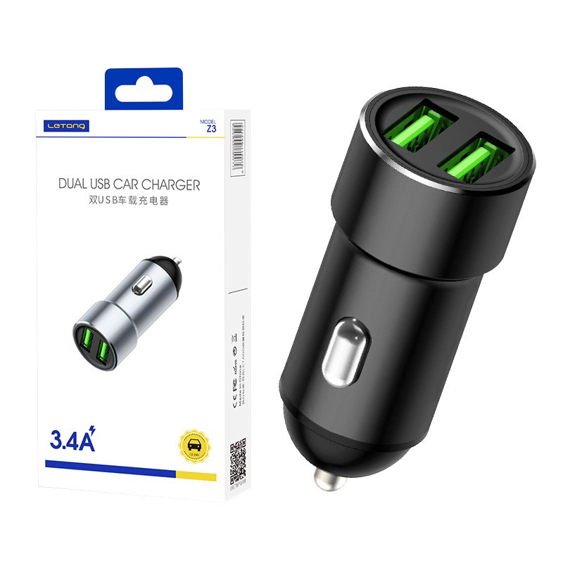 Tẩu sạc ô tô Letang siêu nhanh 2 cổng USB 3.4a chống cháy nổ charge 3.0 xe hơi
