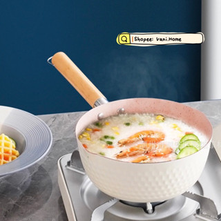 Chảo chống dính tổ ong 18cm đáy sâu cán gỗ màu trắng - Quánh chống dính đa năng có tay cầm và móc treo tiện lợi