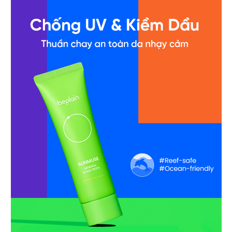 Kem chống nắng beplain Sunmuse Vật Lý Nâng Tone nhẹ nhàng SPF 50+ PA++++ Mineral Sunscreen 50ml - KCN xanh lá