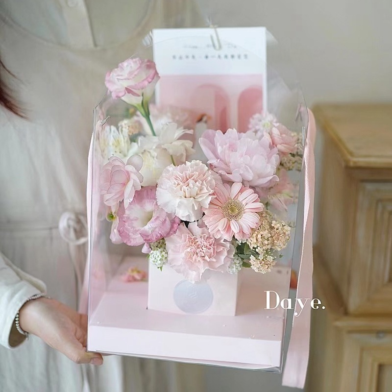 Túi Hộp Mica Cắm Hoa, Đựng Hoa Làm Quà Tặng Có Quai Xách
