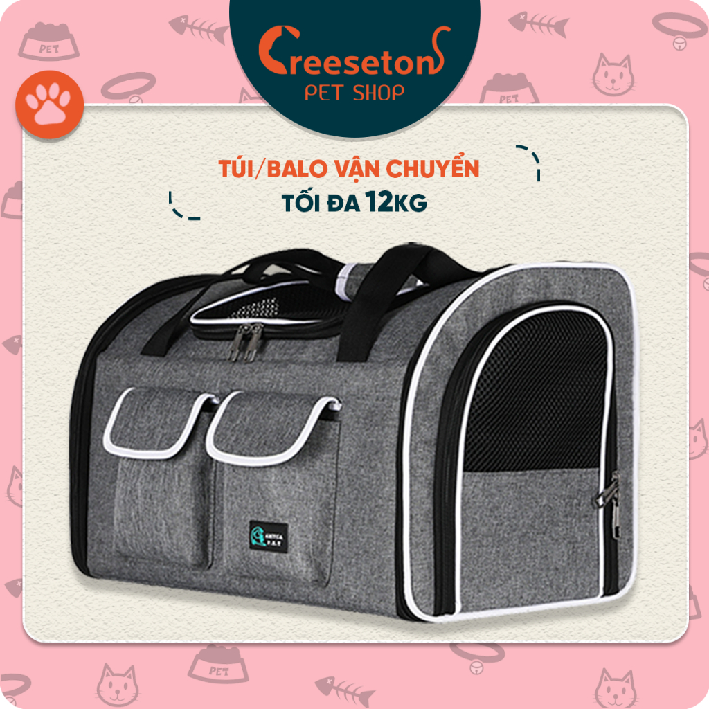 Túi vận chuyển chó mèo, balo vận chuyển chó mèo màu xám size LỚN- 12kg