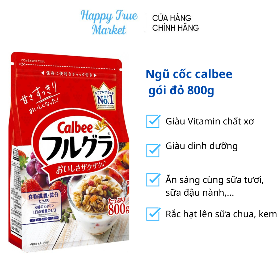 [Mã INBAU152 giảm 15K đơn 99K] Ngũ Cốc Trái Cây Calbee Đỏ Nhật Bản 800gr ( Date 2024)