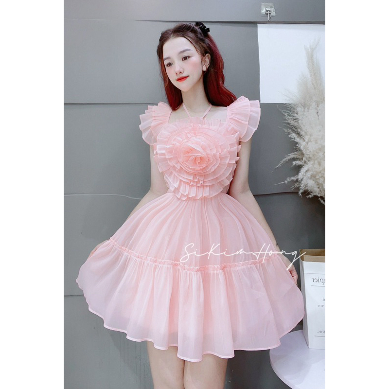 D373 ĐẦM CÁNH TIÊN DÁNG XOÈ HOA TO KIỂU