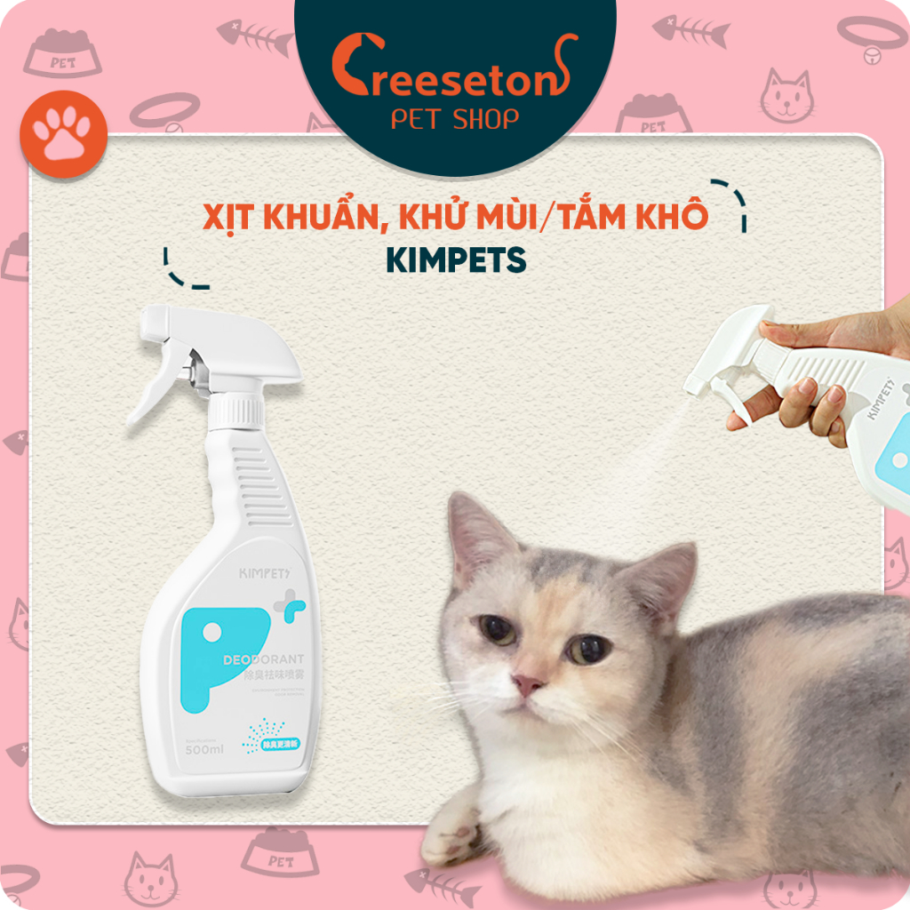 Xịt khử mùi, khử khuẩn KIMPETS - 500ml, an toàn, lành tính cho Thú cưng, Chó, Mèo