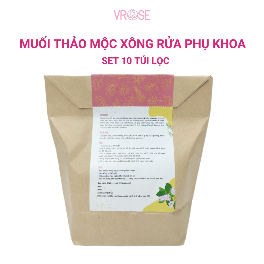 Muối thảo mộc xông rửa phụ khoa Vrose Set 10 túi lọc