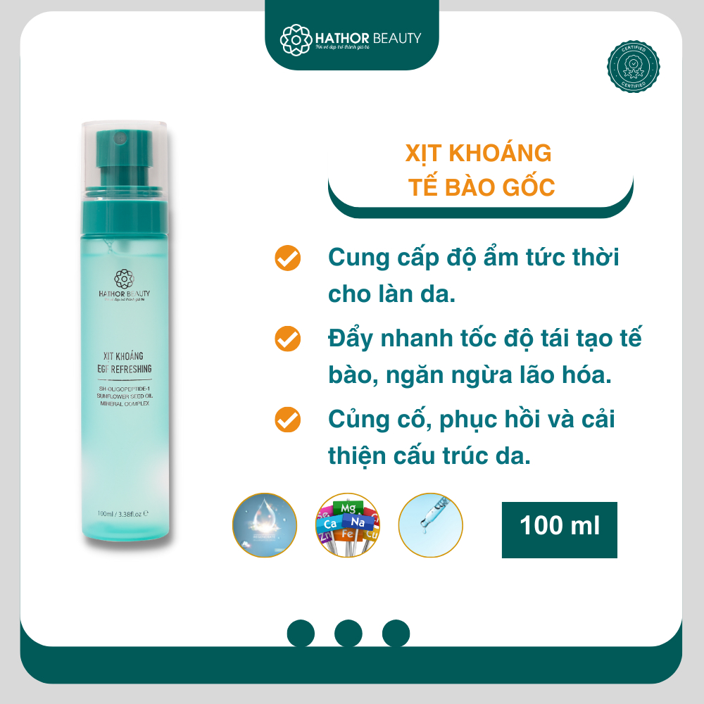Xịt khoáng dưỡng da cấp ẩm phục hồi da Hathor Beauty EGF Refreshing 100ml