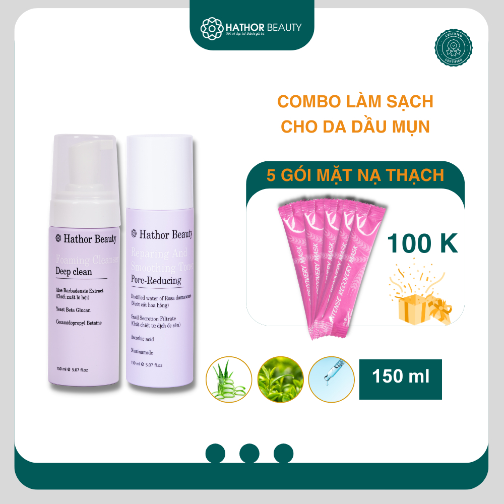 Bộ sản phẩm làm sạch da mặt Hathor Beauty cho da dầu da hỗn hợp gồm sữa rửa mặt và nước hoa hồng chính hãng