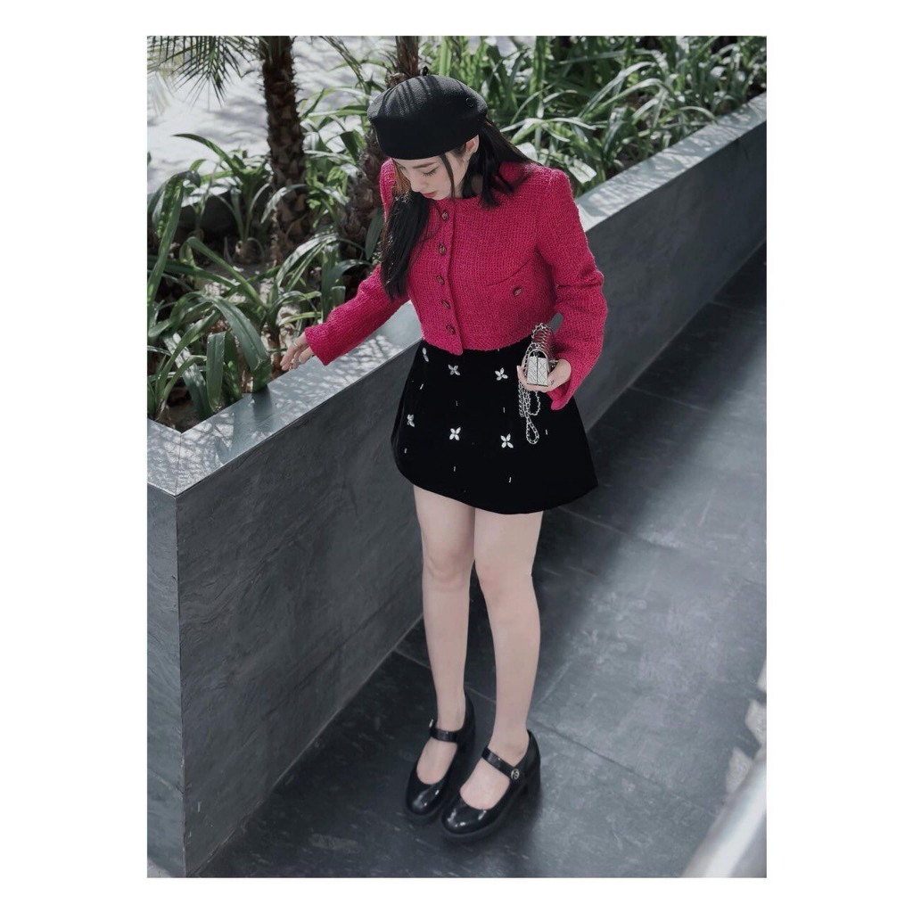 Mã S113 sét áo dạ hồng kèm chân váy nhung