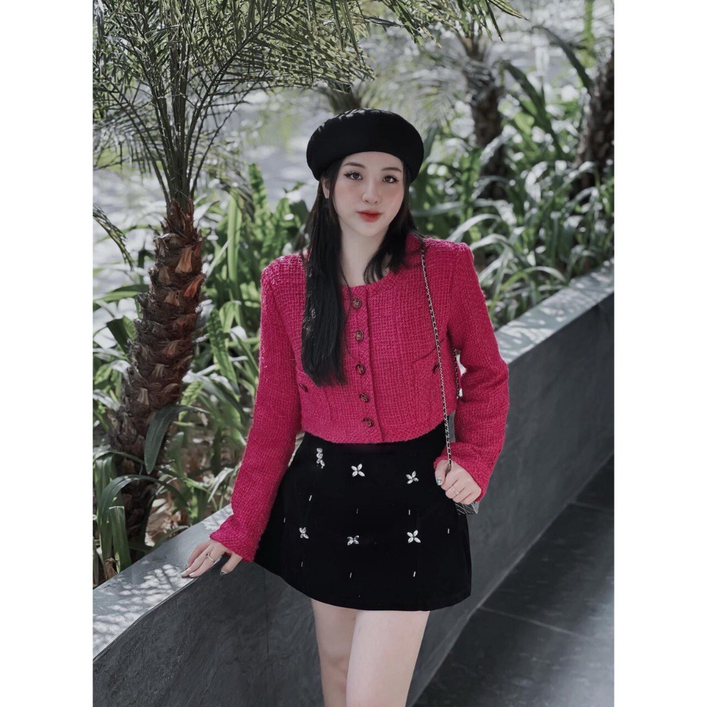 Mã S113 sét áo dạ hồng kèm chân váy nhung