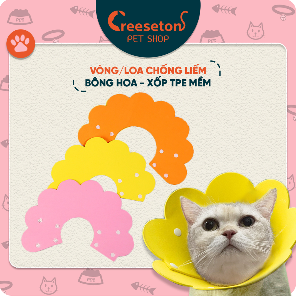 Vòng chống liếm, Loa đeo cổ chống liếm hình BÔNG HOA cho chó, mèo, thú cưng