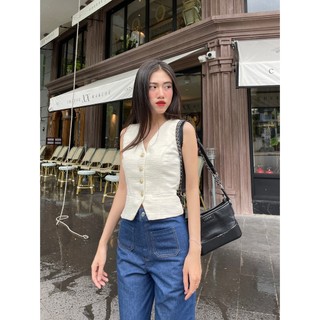 Áo Gile Form Vừa Vải Dạ Tweed Thiết Kế 2 Lớp Có Lót Màu Kem - HOO DESIGN
