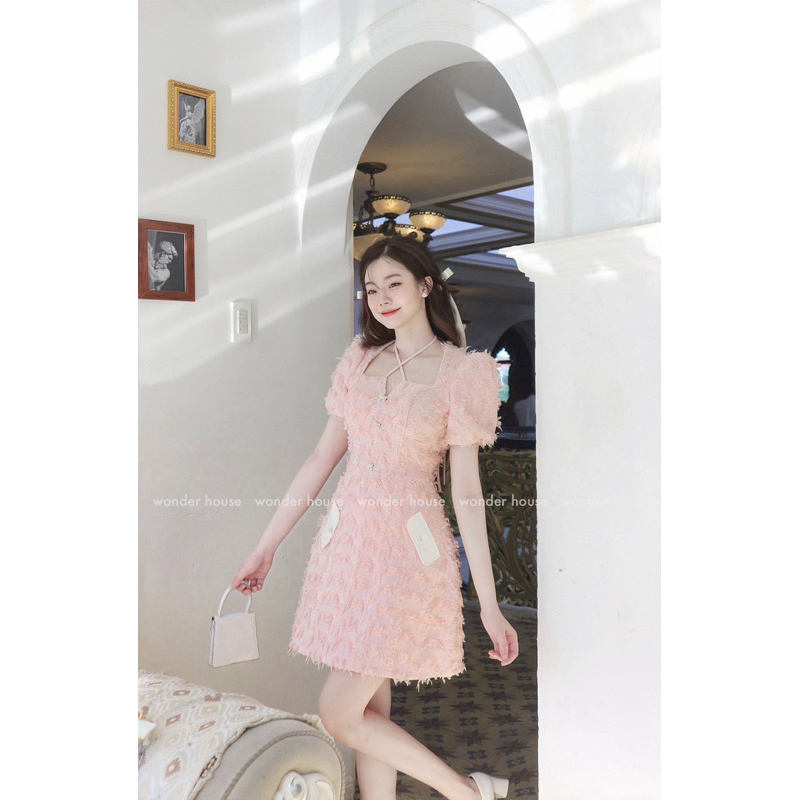 Đầm thiết kế WONDERHOUSE cổ vuông tiểu thư dáng A vải tweed dự tiệc sanh chảnh - Elagan Dress