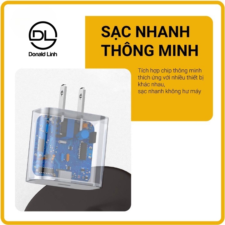 Sạc nhanh 20W Bản Cao Cấp Dùng Cho IP15/15Plus/15Pro/15Promax Tích Hợp Chế Độ Sạc Thông Minh Không Nóng Máy An Toàn
