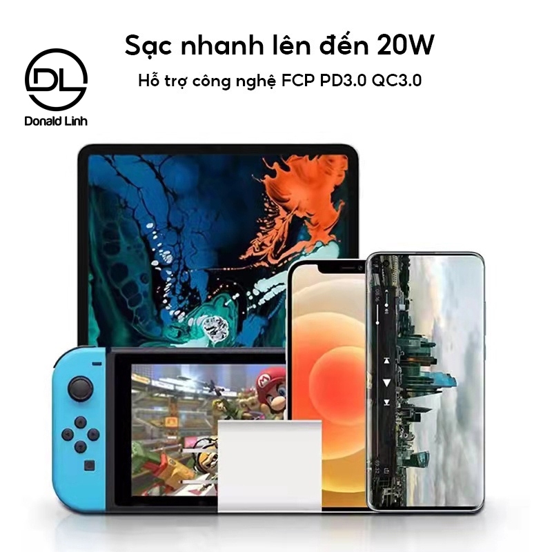 Sạc nhanh 20W Bản Cao Cấp Dùng Cho IP15/15Plus/15Pro/15Promax Tích Hợp Chế Độ Sạc Thông Minh Không Nóng Máy An Toàn