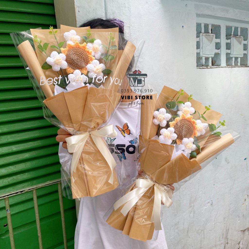 Bó hoa len tặng bạn bè  giá rẻ dễ thương