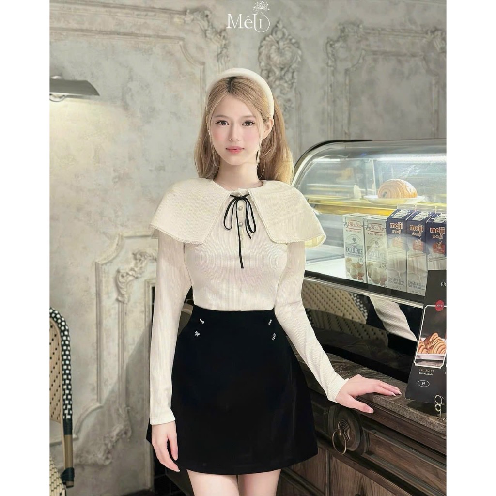 Set Váy Mùa Đông EVANIA Set Áo Chân Váy Sang Chảnh, Chất Vải Áo Len Tăm Trắng Phối Chân Váy Nhung Cứng Đen - B292