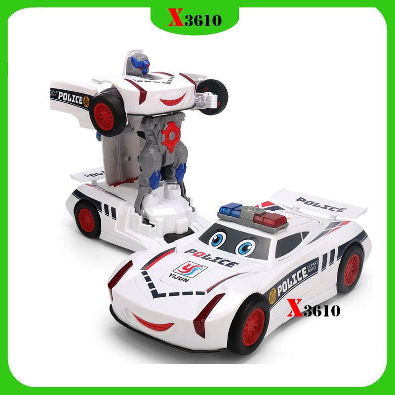 Bộ Đồ Chơi 2 in 1 Xe Police Trắng Có Thể Biến Hình Thành Robot Phát Sáng Và Có Nhạc Vui Nhộn Cho Các Bé