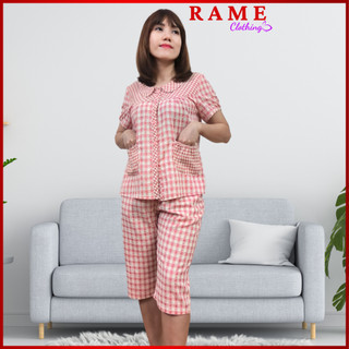 Đồ bộ nữ rame đồ ngủ nữ quần lửng áo cộc tay mùa hè cổ sen chất cotton cao cấp họa tiết caro phối