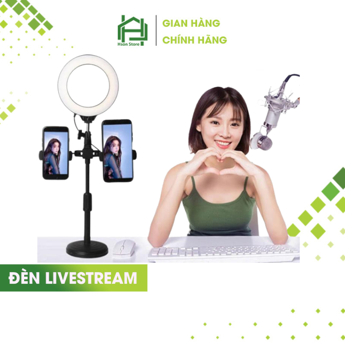 Đèn livestrem HSON cao cấp 3in1 - 4in1, tích hợp giá đỡ kẹp 2 điện thoại, kiêm đèn led 3 màu quay video tiktok