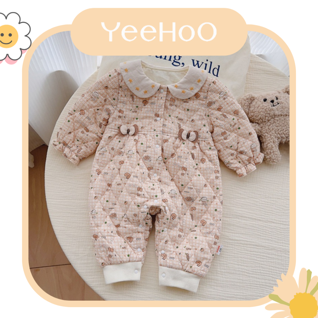 Body Dài Tay YeeHoo Cho Bé Gái Họa Tiết Ca Cao Gấu Nhỏ Phong Cách Hàn Quốc Dày Dặn