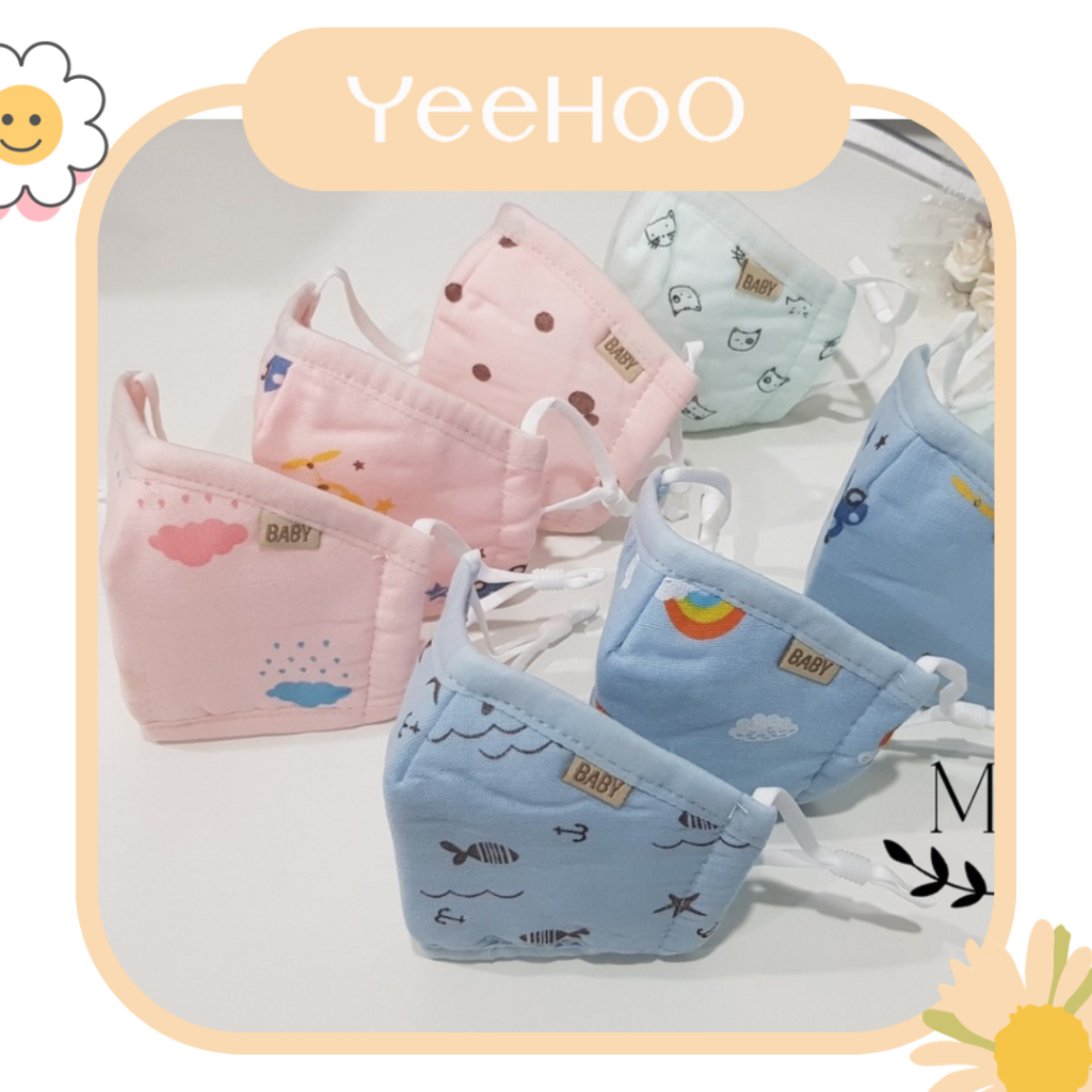 Khẩu Trang Vải Xô Muslin YeeHoo Cho Bé Mềm Thoáng Khí Có Dây Điều Chỉnh