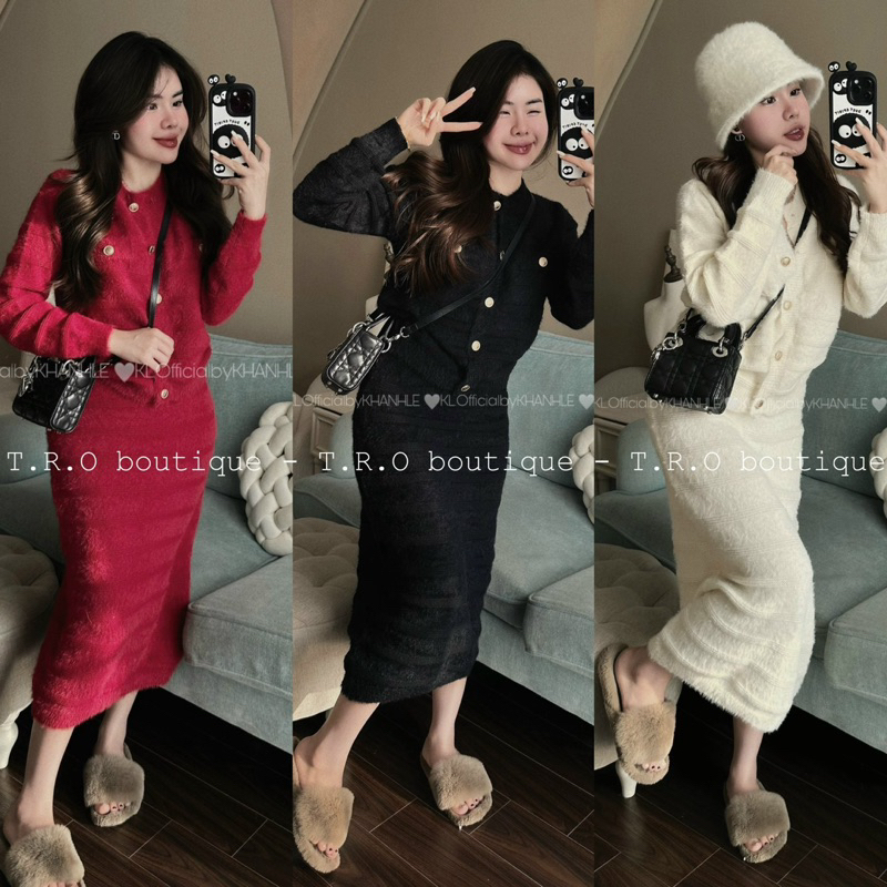 Set Váy Len Sóng Ngang Khuy Vàng QCCC L1