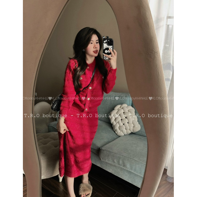 Set Váy Len Sóng Ngang Khuy Vàng QCCC L1