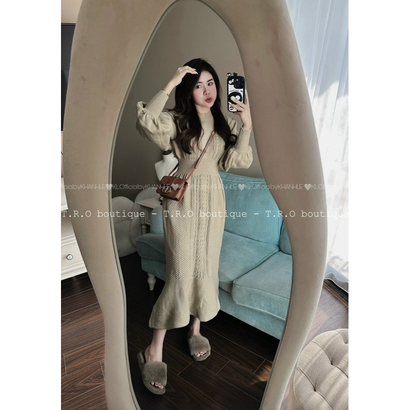 Váy Len Dáng Dài Tay Bồng Chiết Eo L1
