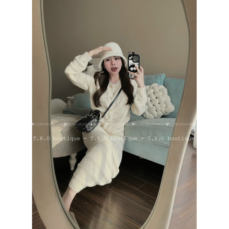 Set Váy Len Sóng Ngang Khuy Vàng QCCC L1