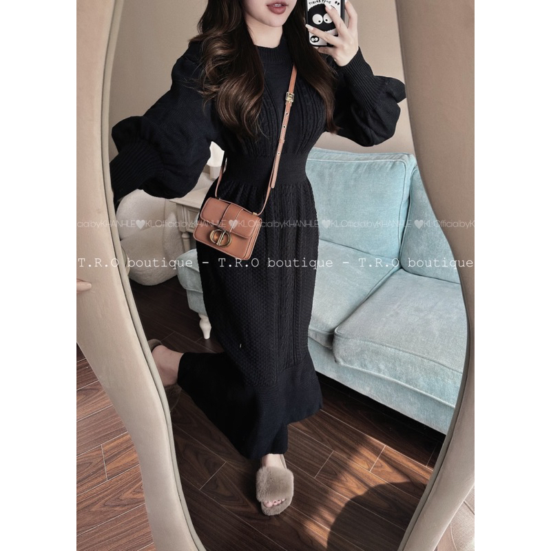 Váy Len Dáng Dài Tay Bồng Chiết Eo L1