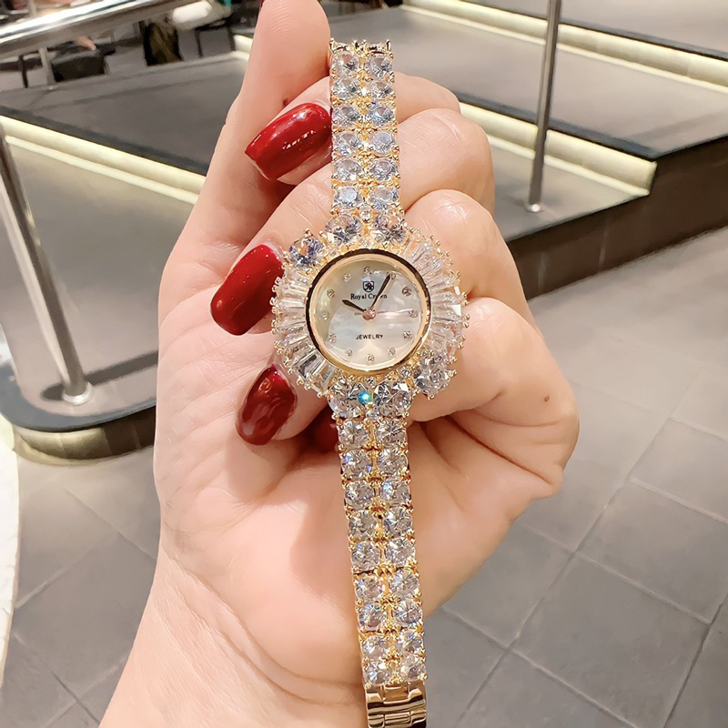 Đồng hồ nữ Royal Crown 6526 mặt tròn đính đá chính hãng