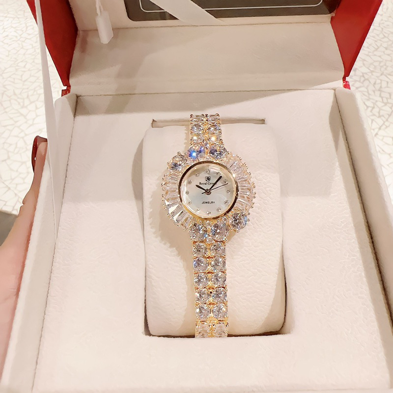 Đồng hồ nữ Royal Crown 6526 mặt tròn đính đá chính hãng