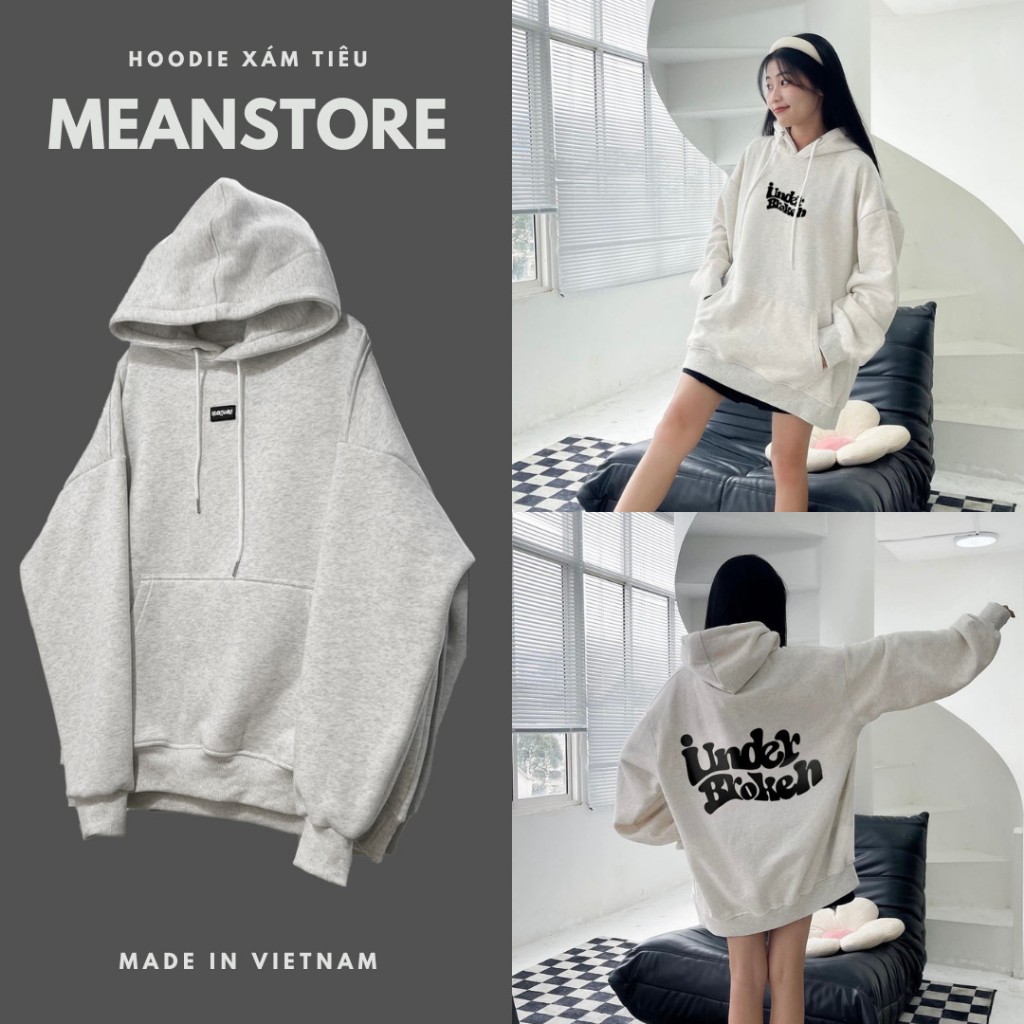 Áo Hoodie Nam Nữ Xám Tiêu SuMiMi, Áo Khoác Hoodie Unisex Form Rộng, Nỉ Bông Xám Trắng Vải Dày Diện Cặp Đôi