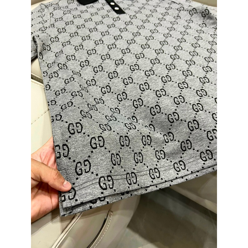 Áo POLO nam GU CHÌ vải dệt hoạ tiết chìm bản SUPPER hàng QC cao cấp