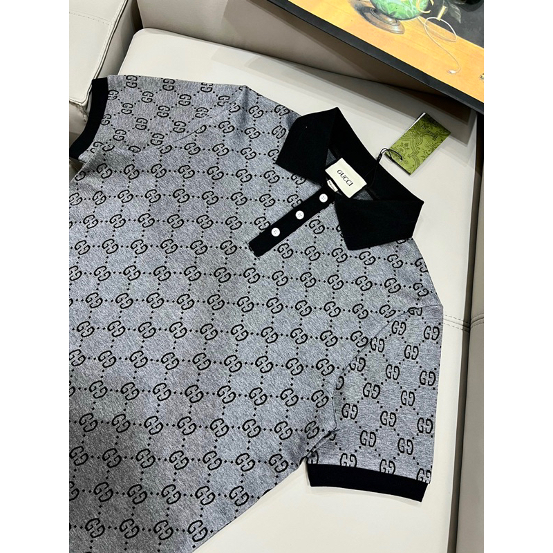 Áo POLO nam GU CHÌ vải dệt hoạ tiết chìm bản SUPPER hàng QC cao cấp