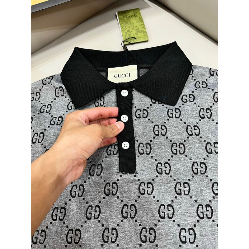 Áo POLO nam GU CHÌ vải dệt hoạ tiết chìm bản SUPPER hàng QC cao cấp