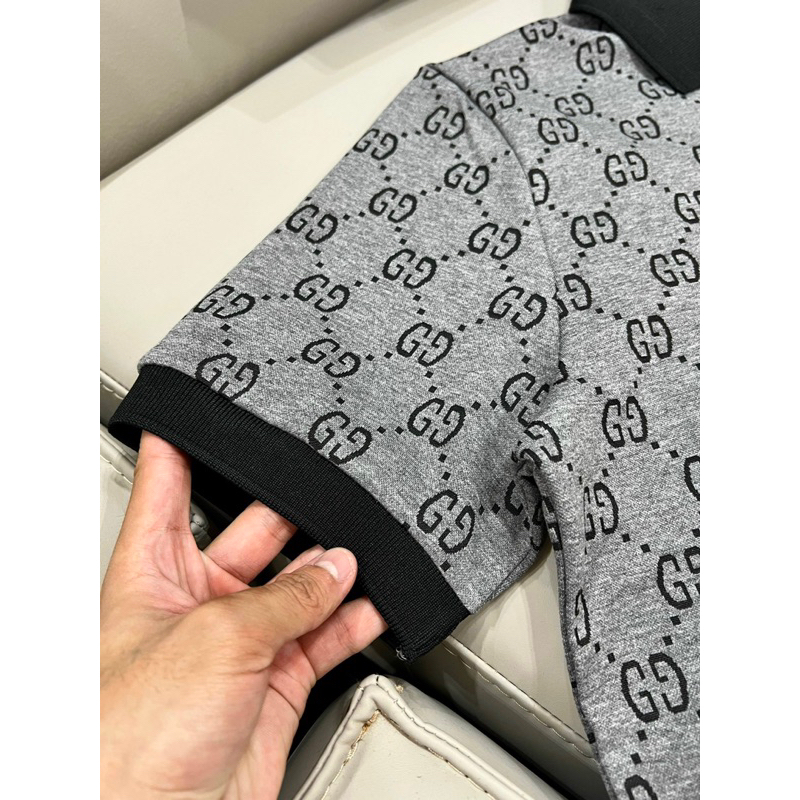 Áo POLO nam GU CHÌ vải dệt hoạ tiết chìm bản SUPPER hàng QC cao cấp